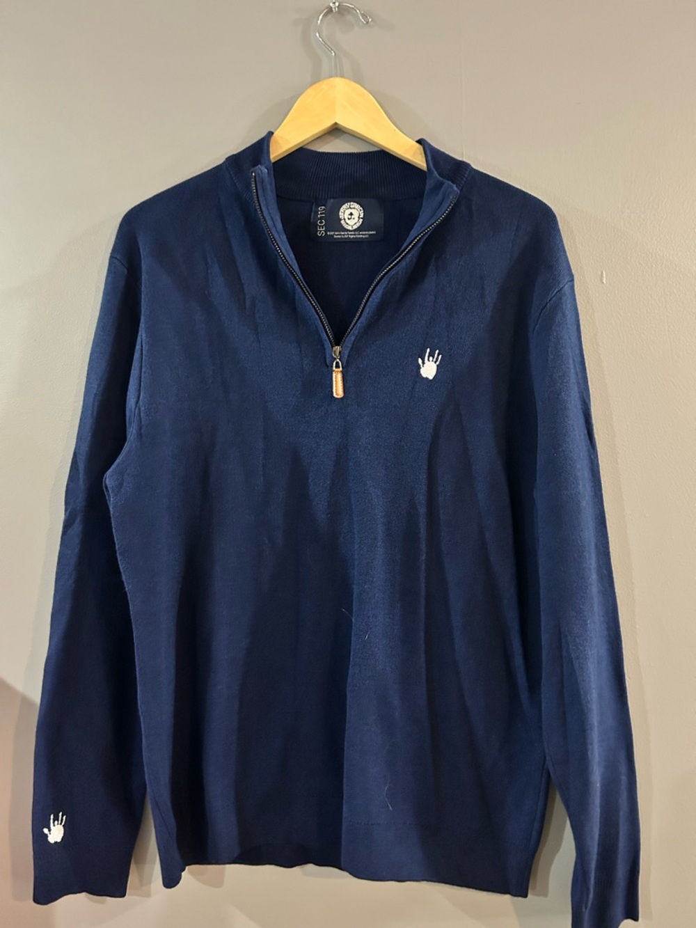 Men's Navy Half-Zip Sweater with Subtle Embroidered Logo Jerry Garcia